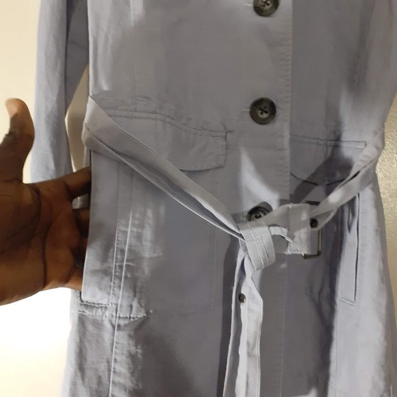 CABI Linen blend ESSENTIAL LAVENDER RUSSIAN BELTED TRENCH COAT S, measured - Picture 5 of 10